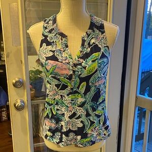 Lilly Pulitzer Floral Sleeveless Blouse - Blue, Pink, and Green